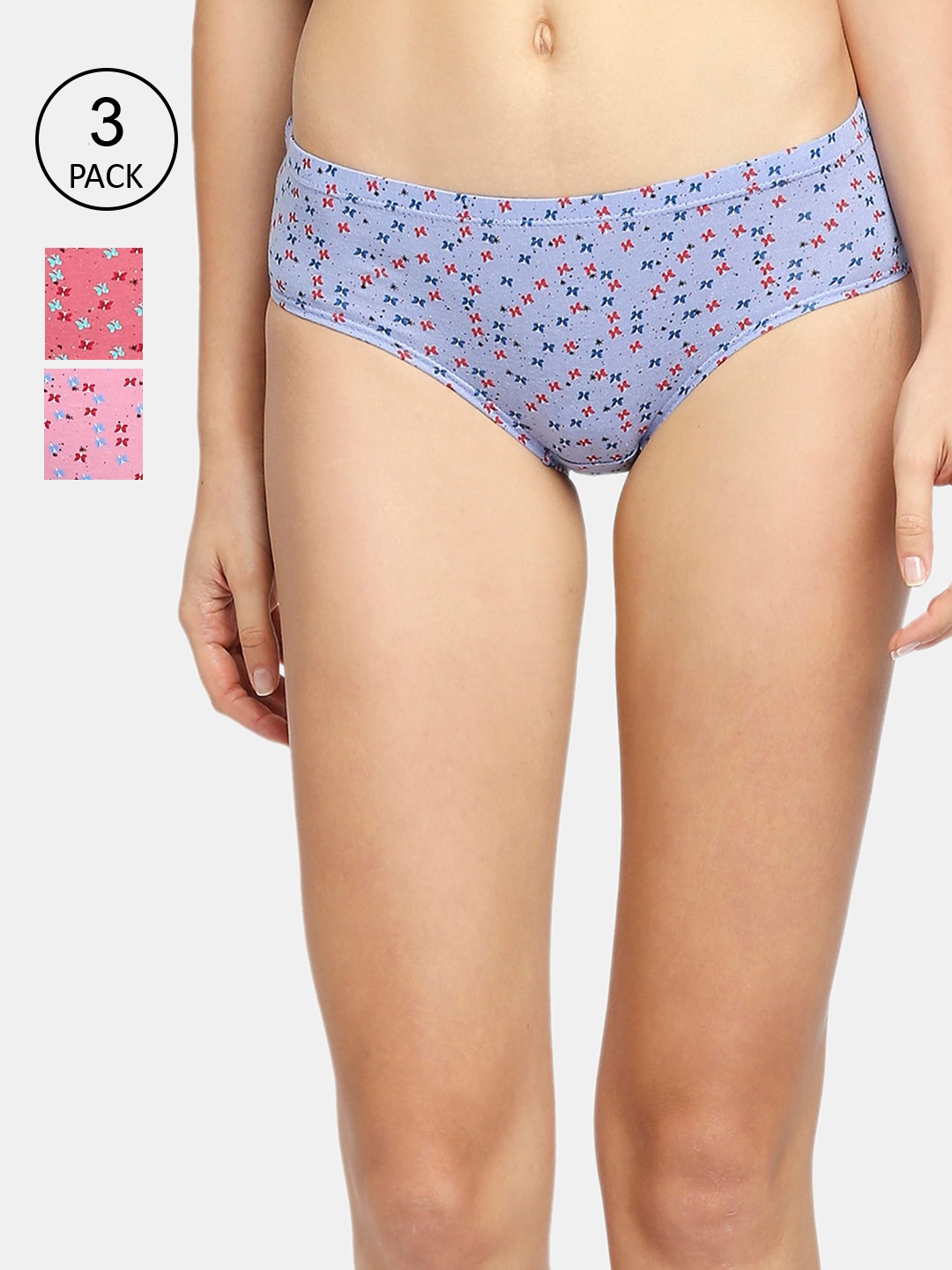 

RedRose Women Pack Of 3 Assorted Printed Hipster Briefs