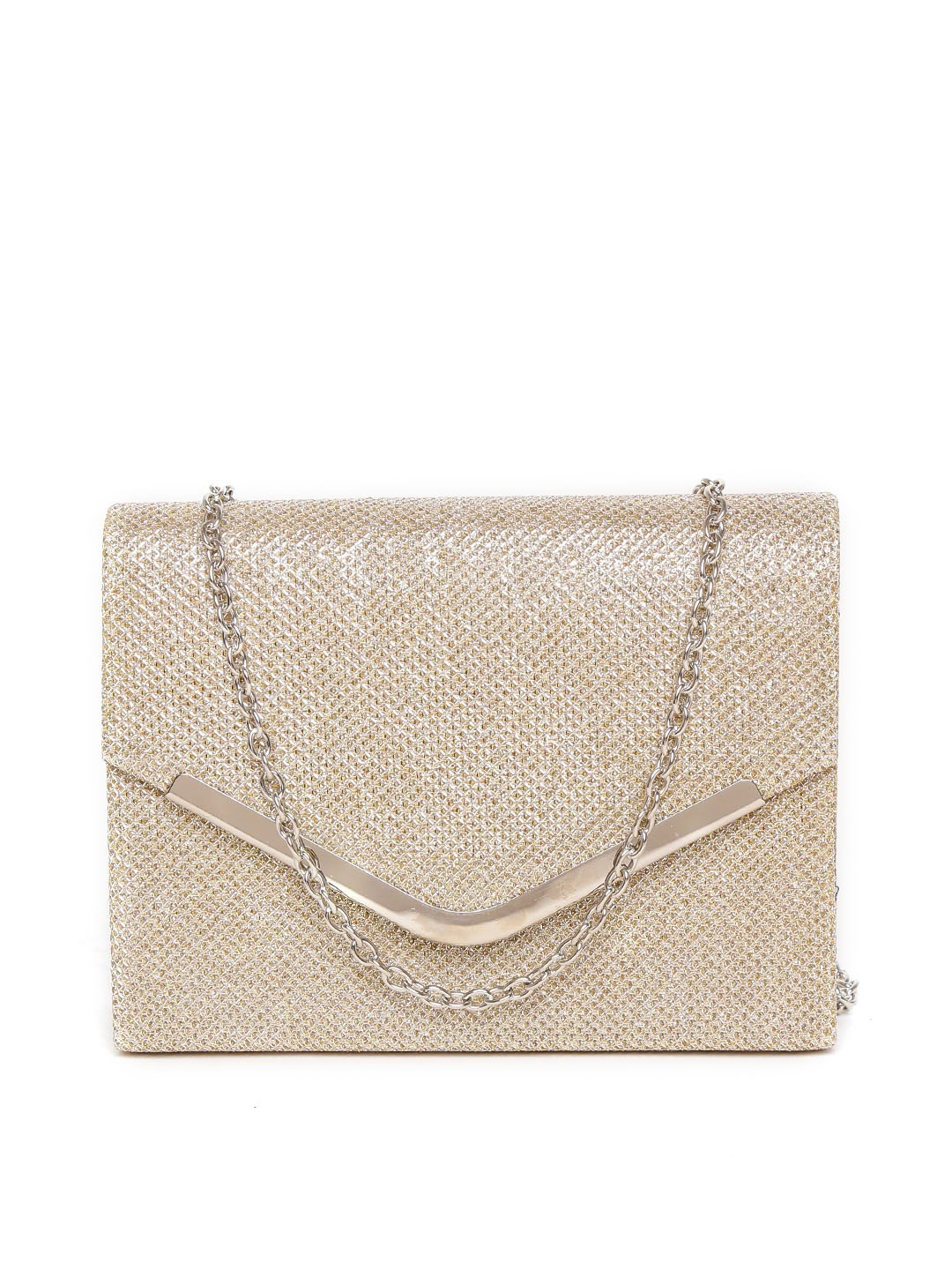 

GIORDANO Gold-Toned Shimmer Envelope Clutch with Chain Strap