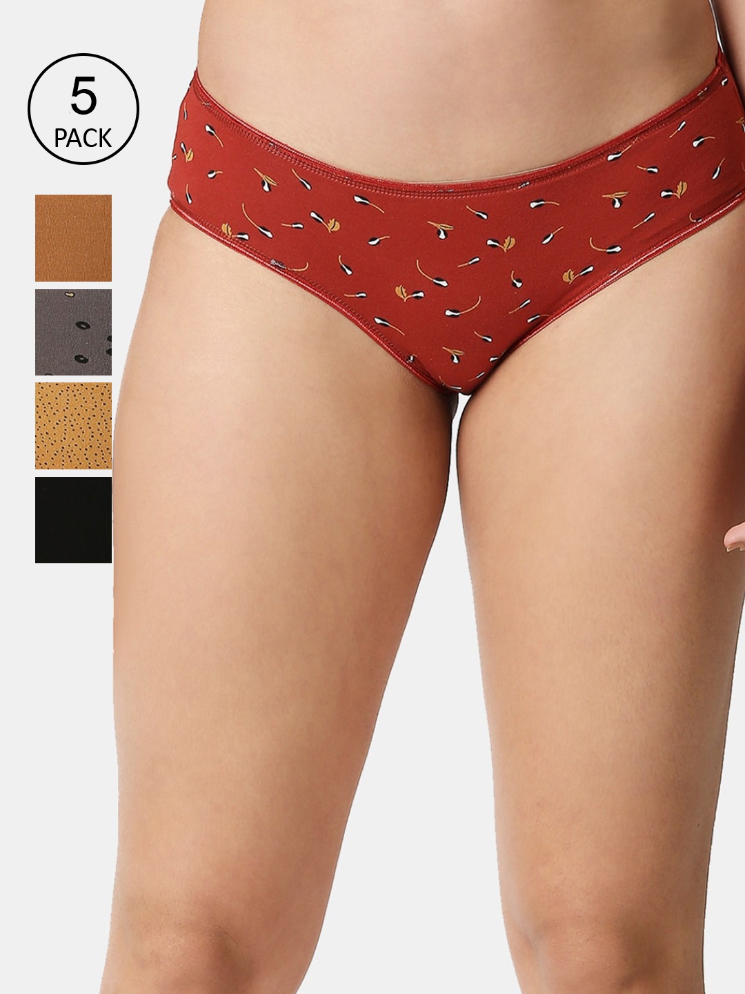 RedRose Women Pack Of 5 Assorted Hipster Briefs