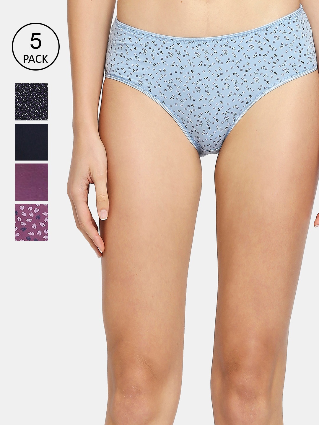 

RedRose Women Pack of 5 Printed Cotton Hipster Briefs, Blue