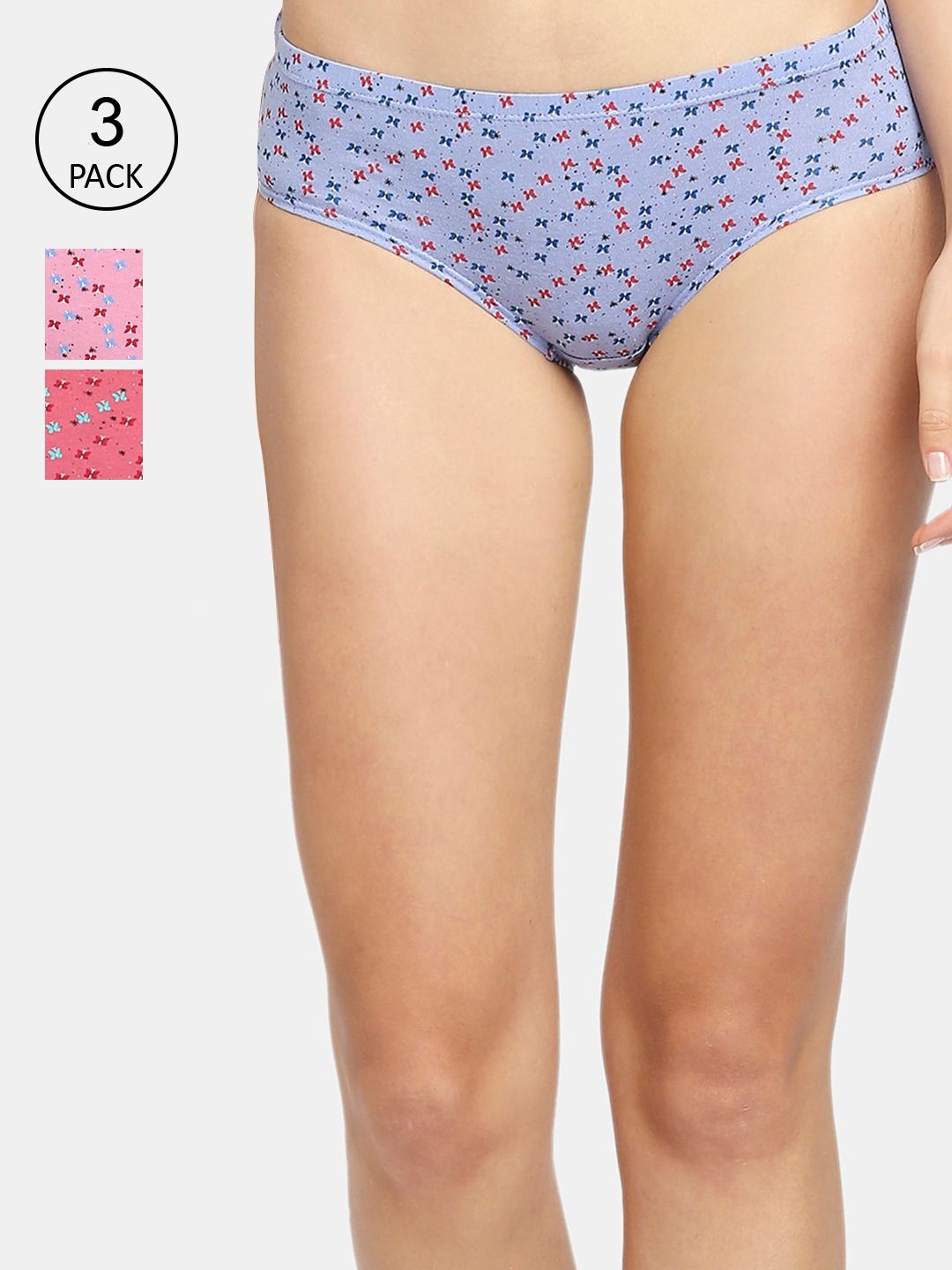 

RedRose Women Plus Size Pack Of 3 Printed Cotton Hipster Briefs, Red