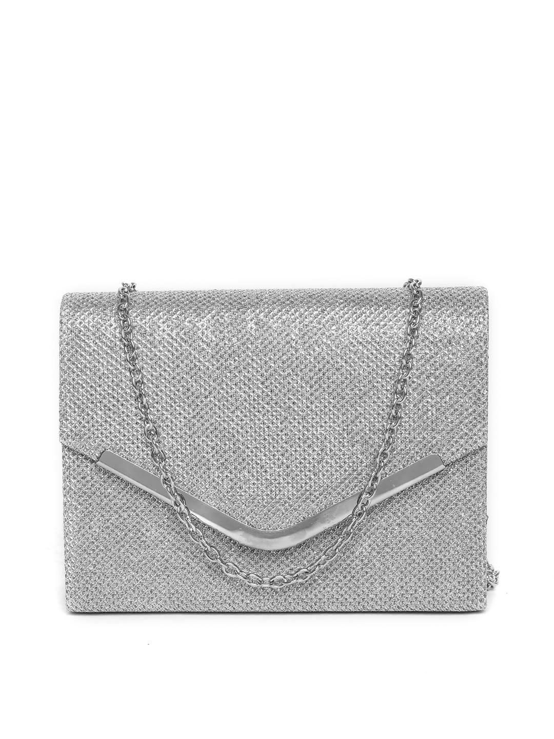 

GIORDANO Silver-Toned Shimmer Envelope Clutch with Chain Strap