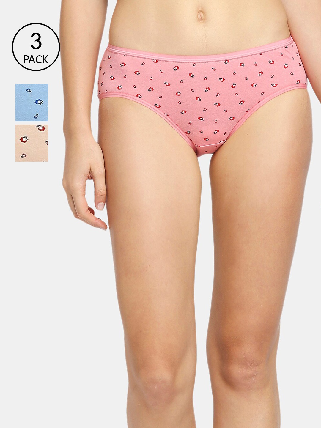 

RedRose Women Pack Of 3 Printed Hipster Briefs PT Outer LC, Blue