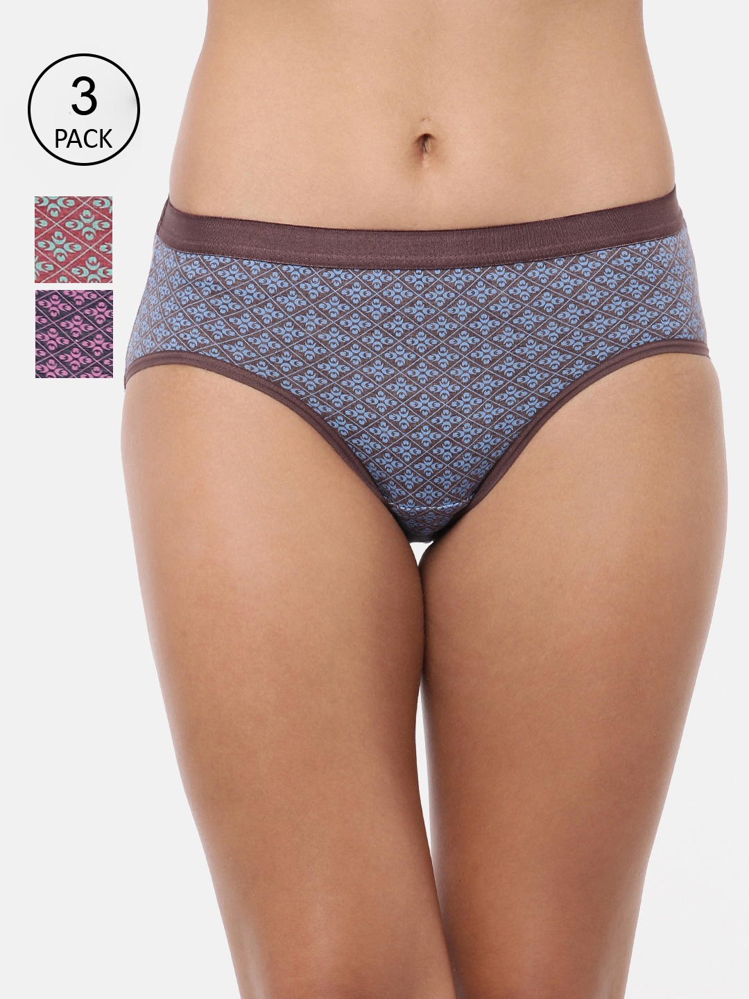 

RedRose Women Pack Of 3 Printed Hipster Briefs, Multi