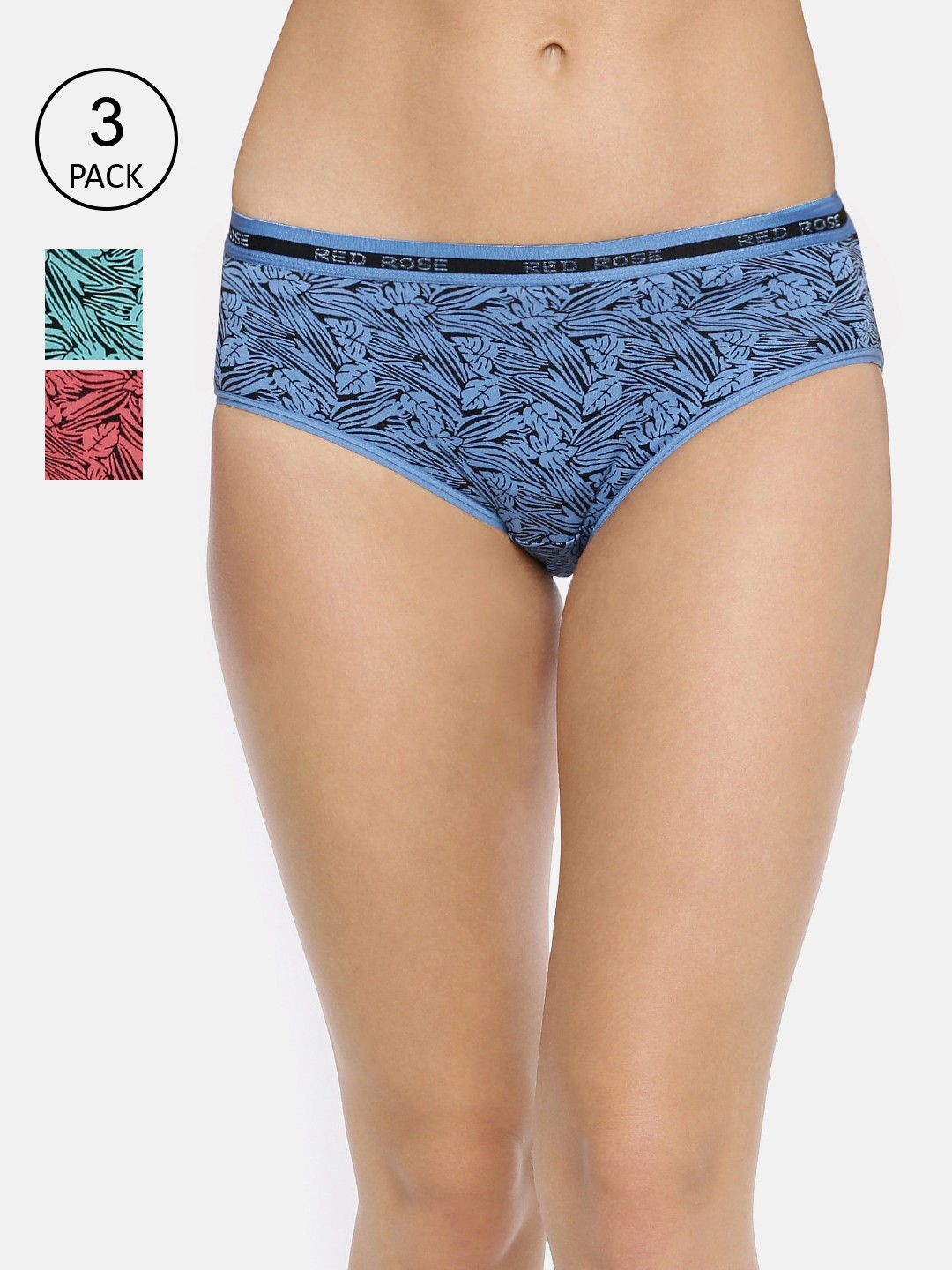 

RedRose Women Pack Of 3 Printed Hipster Briefs, Blue
