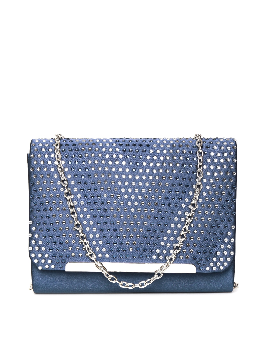 

GIORDANO Navy Embellished Clutch with Chain Strap, Navy blue