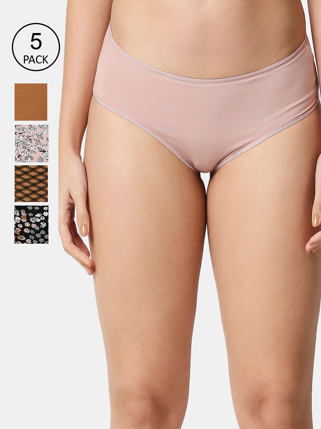 

RedRose Women Pack Of 5 Assorted Hipster Briefs, Brown