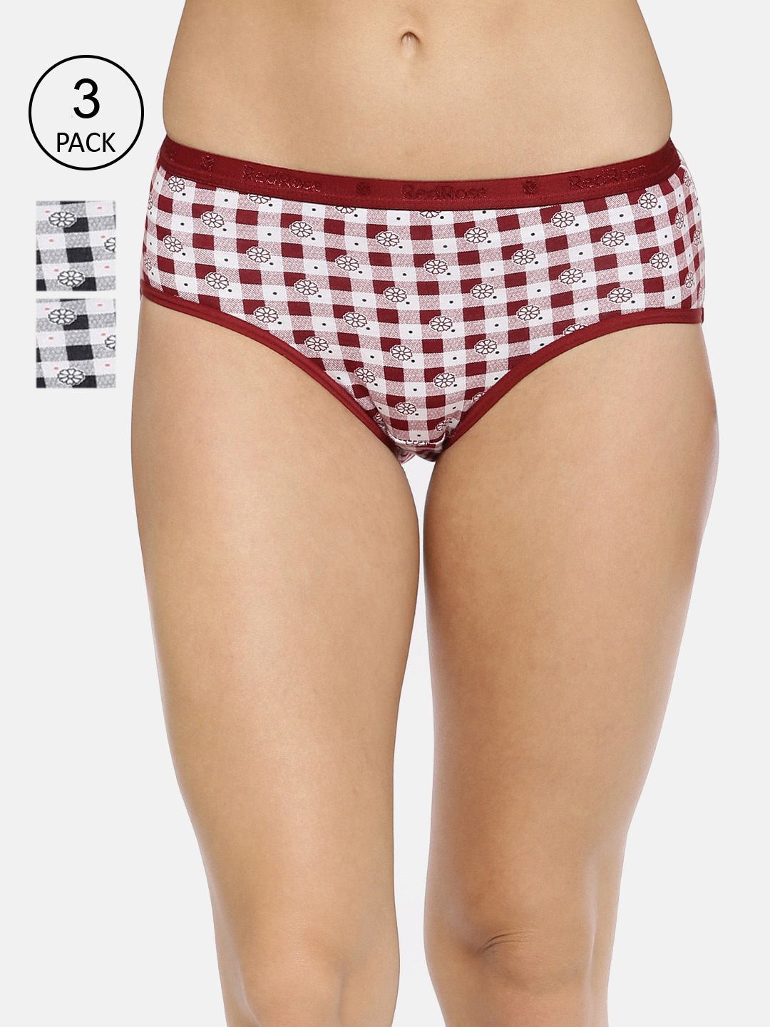 

RedRose Women Pack of 3 Checked Hipster Briefs, Cream
