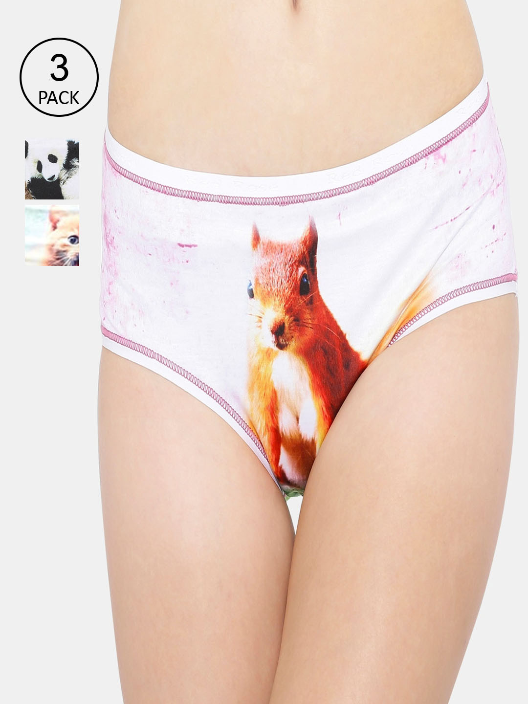

RedRose Women Pack Of 3 Printed Hipster Briefs, White