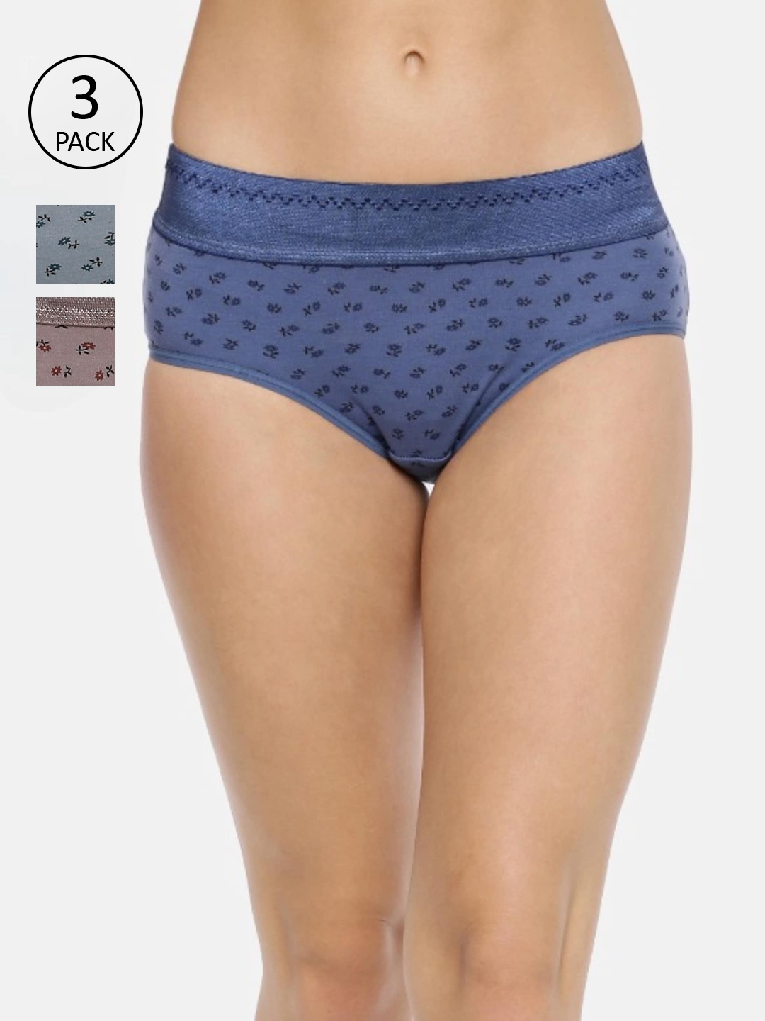 

RedRose Women Pack Of 3 Blue & Grey Printed Hipster Briefs