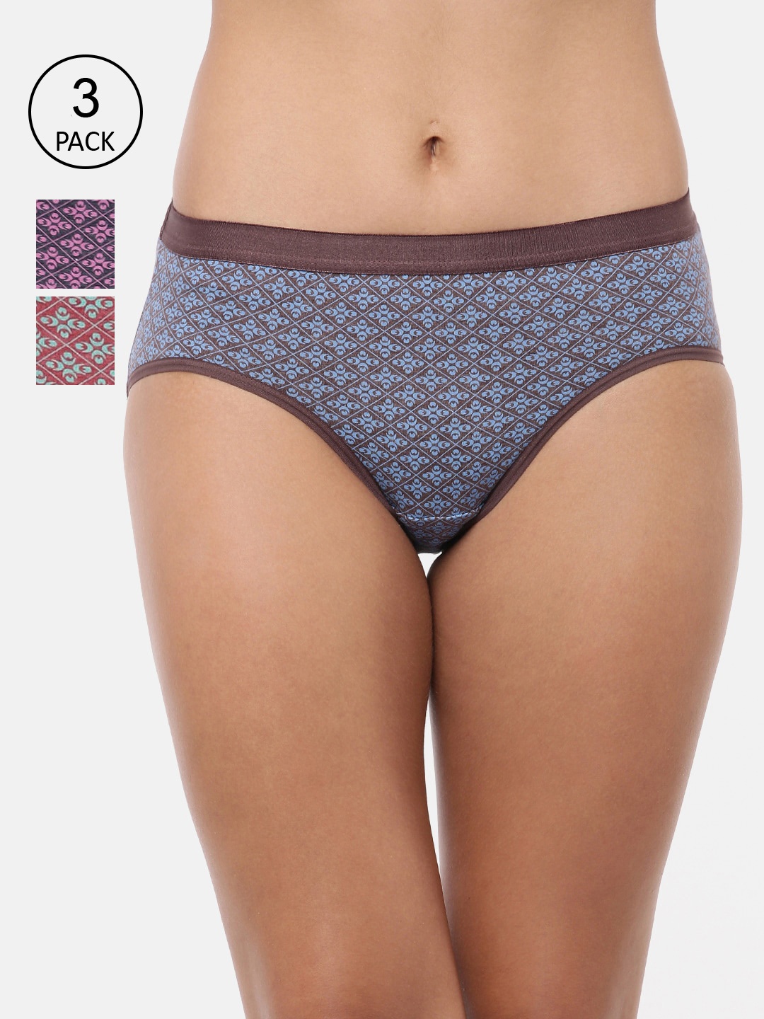 

RedRose Women Pack Of 3 Printed Hipster Briefs, Red