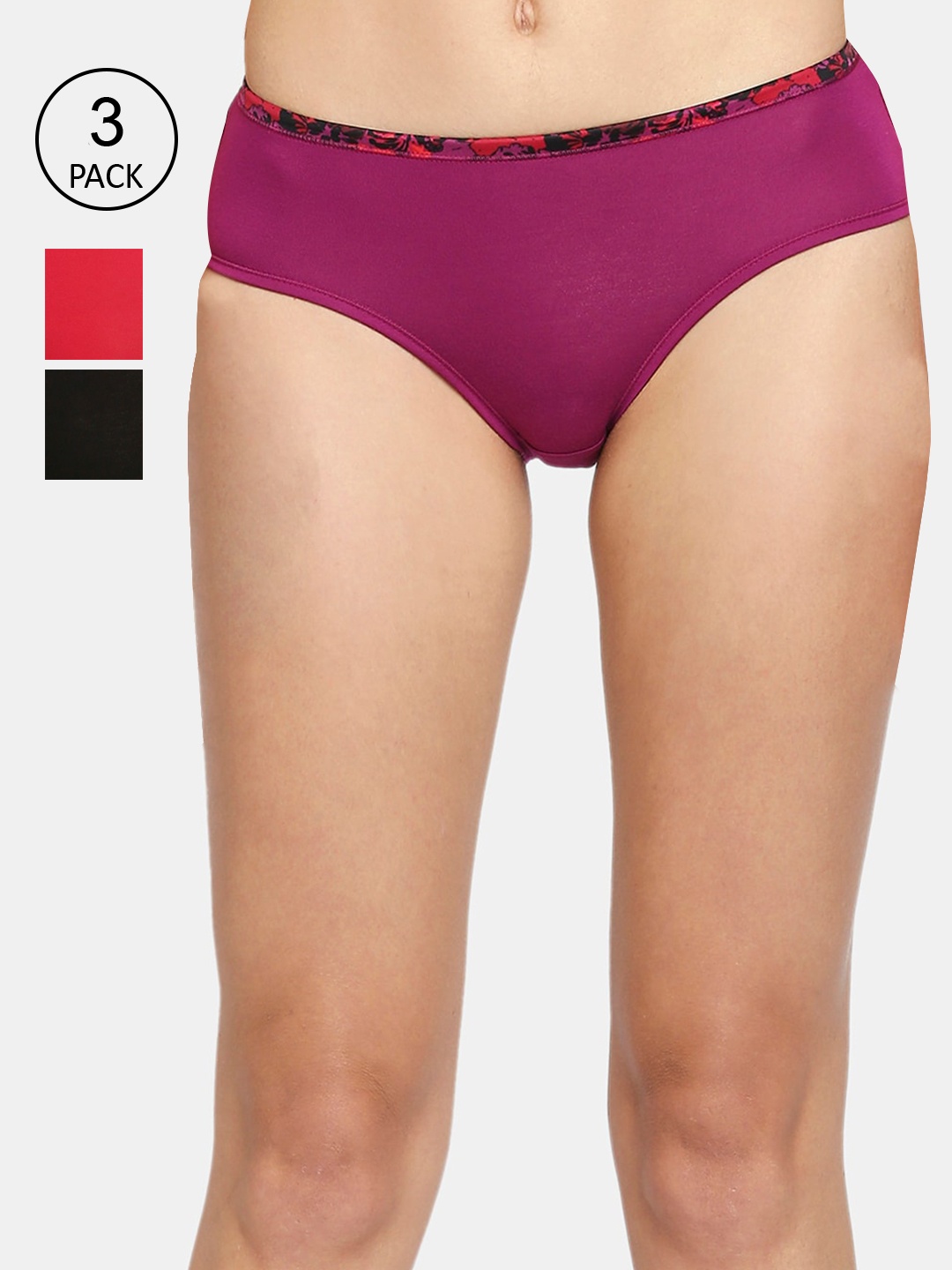 

RedRose Women Pack Of 3 Solid Hipster Briefs, Purple