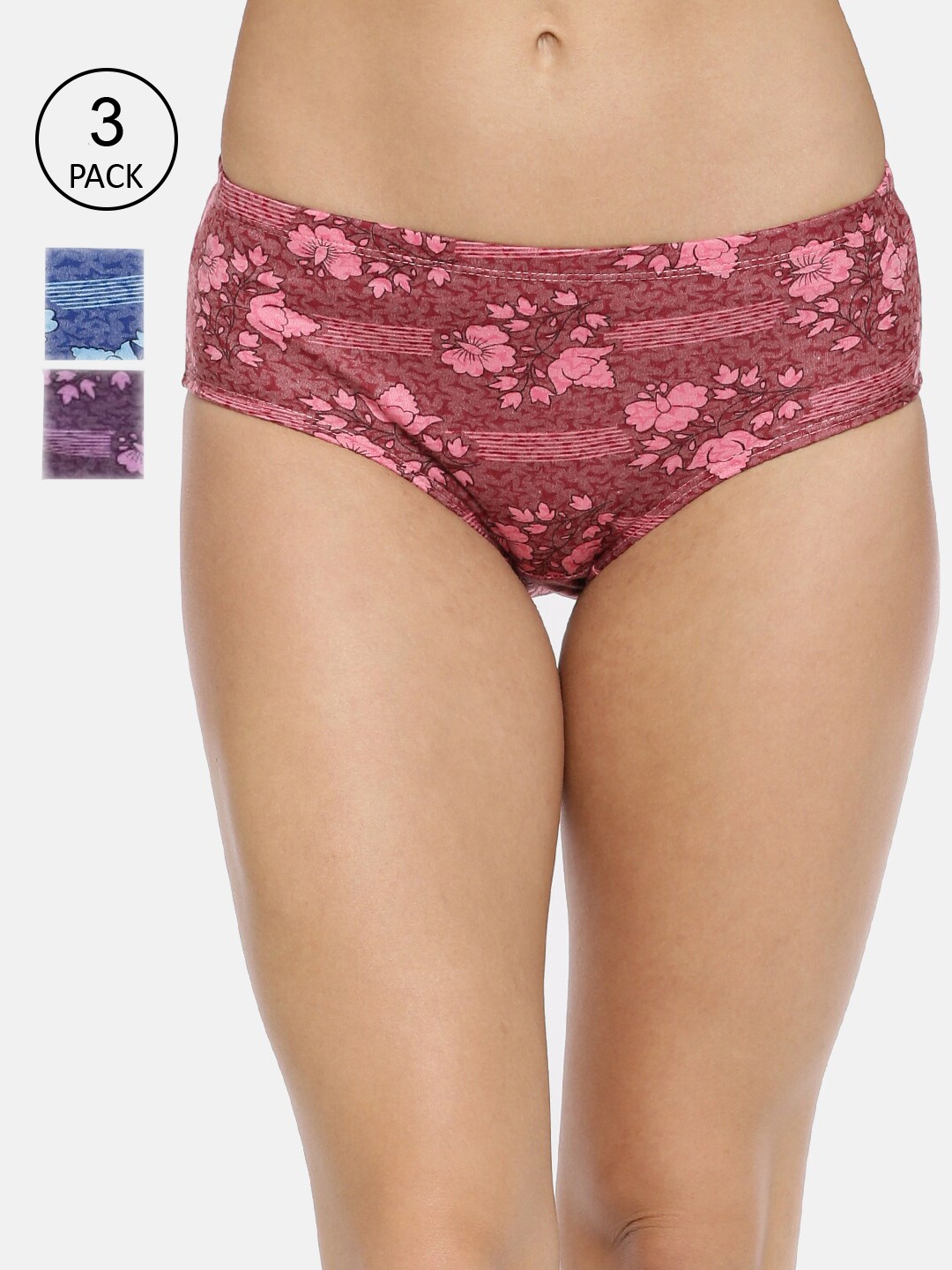 

RedRose Women Pack of 3 Printed Cotton Hipster Briefs, Blue