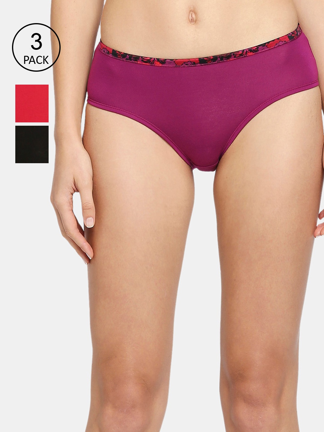 

RedRose Women Purple & Orange Pack Of 3 Solid Hipster Briefs I Touch 148