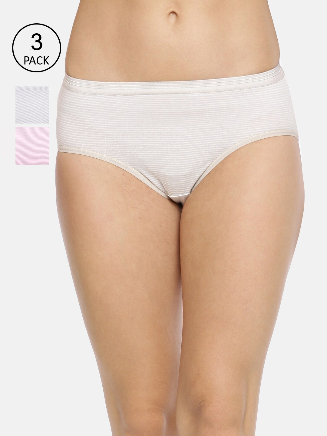 

RedRose Women Pack of 3 Striped Cotton Hipster Briefs, Pink