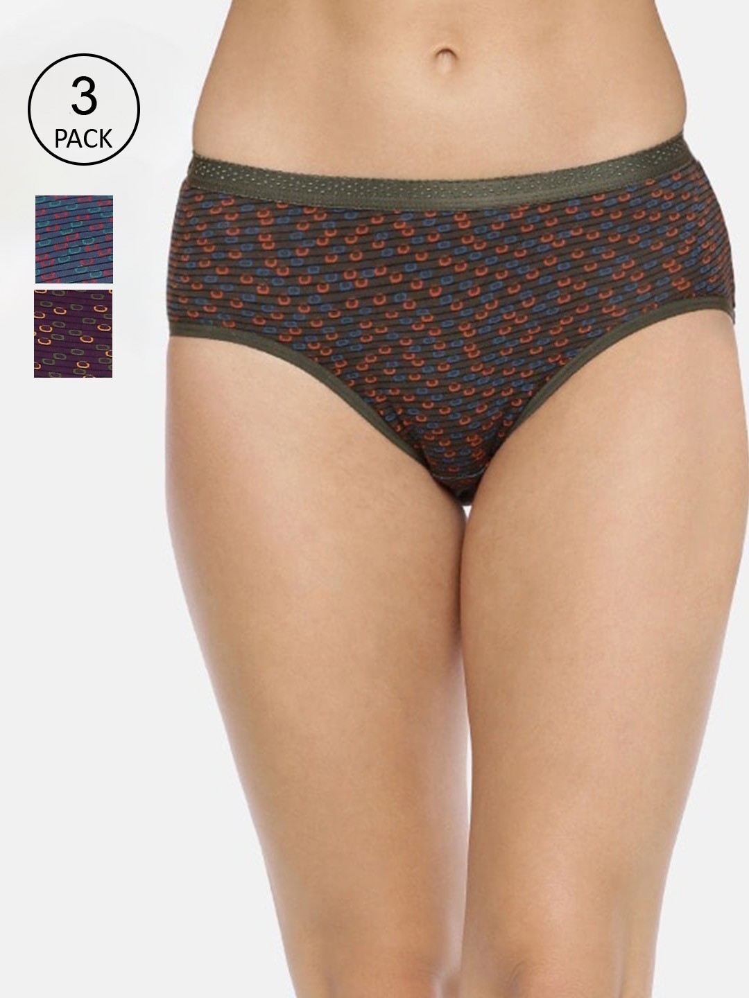 

RedRose Plus Size Women Pack Of 3 Printed Cotton Hipster Briefs, Olive