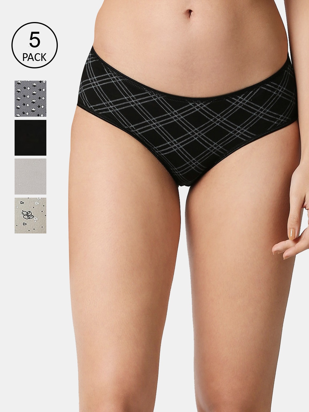 

RedRose Women Pack Of 5 Assorted Printed Hipster Briefs