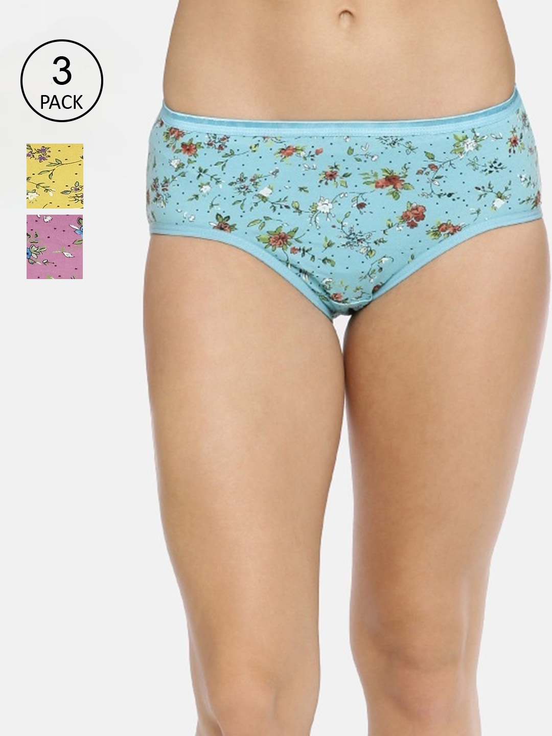 

RedRose Plus Size Women Pack Of 3 Printed Cotton Hipster Briefs, Purple
