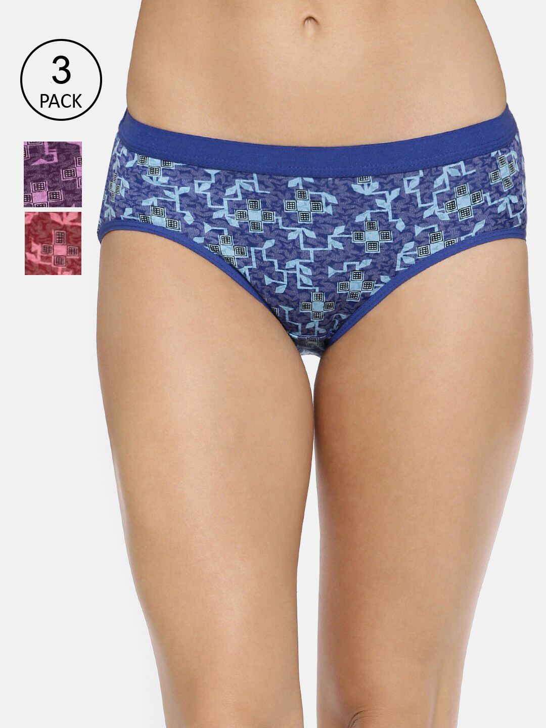 

RedRose Women Pack Of 3 Printed Hipster Briefs, Blue