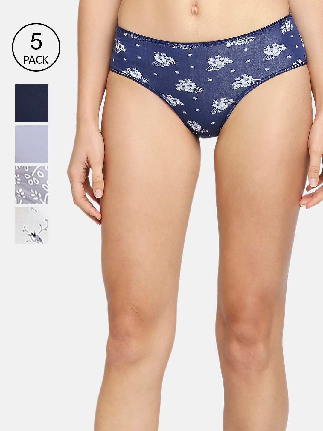 

RedRose Women Pack Of 5 Printed Hipster Briefs, Navy blue