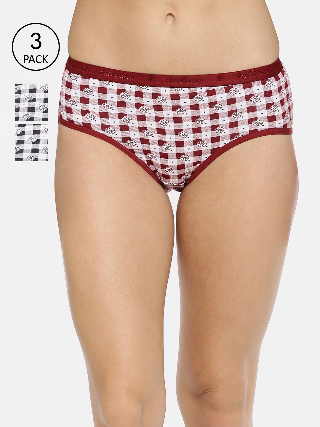 

RedRose Women Pack Of 3 Cotton Hipster Briefs, Maroon