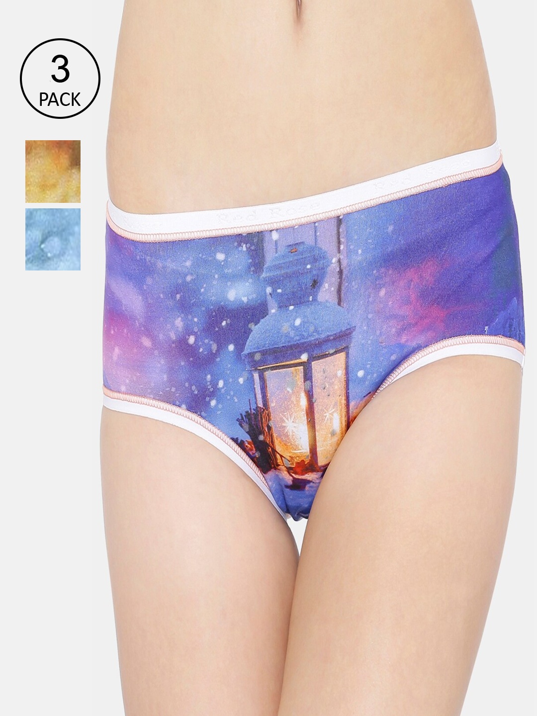 

RedRose Women Pack Of 3 Printed Hipster Briefs HD 8, Blue