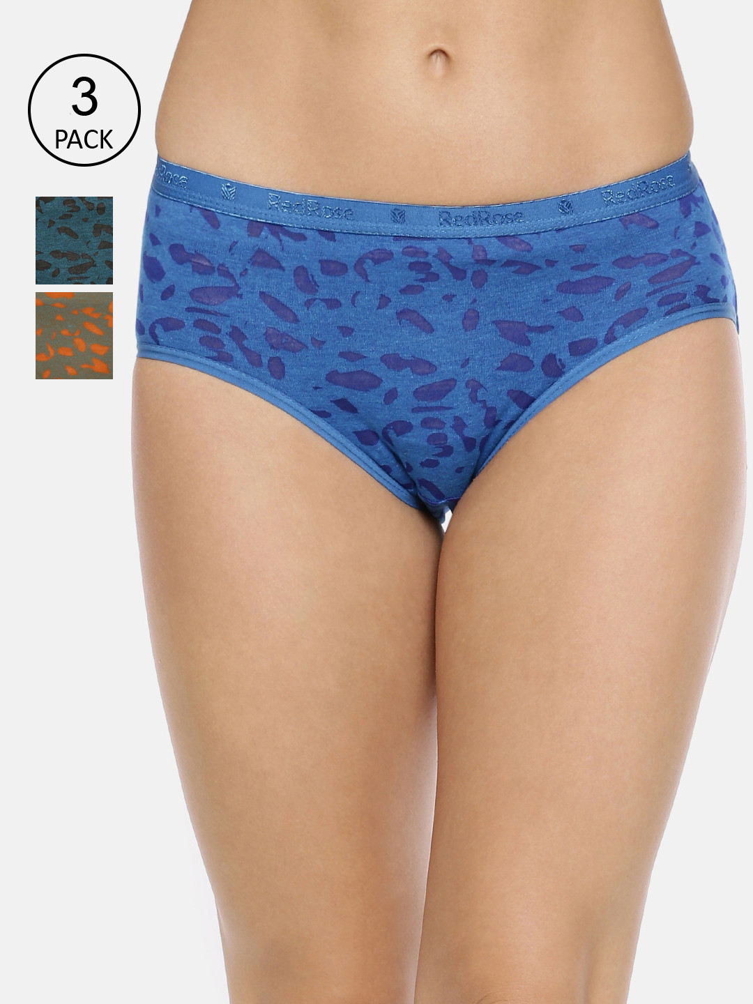 

RedRose Women Plus Size Pack Of 3 Abstract Printed Hipster Briefs, Blue