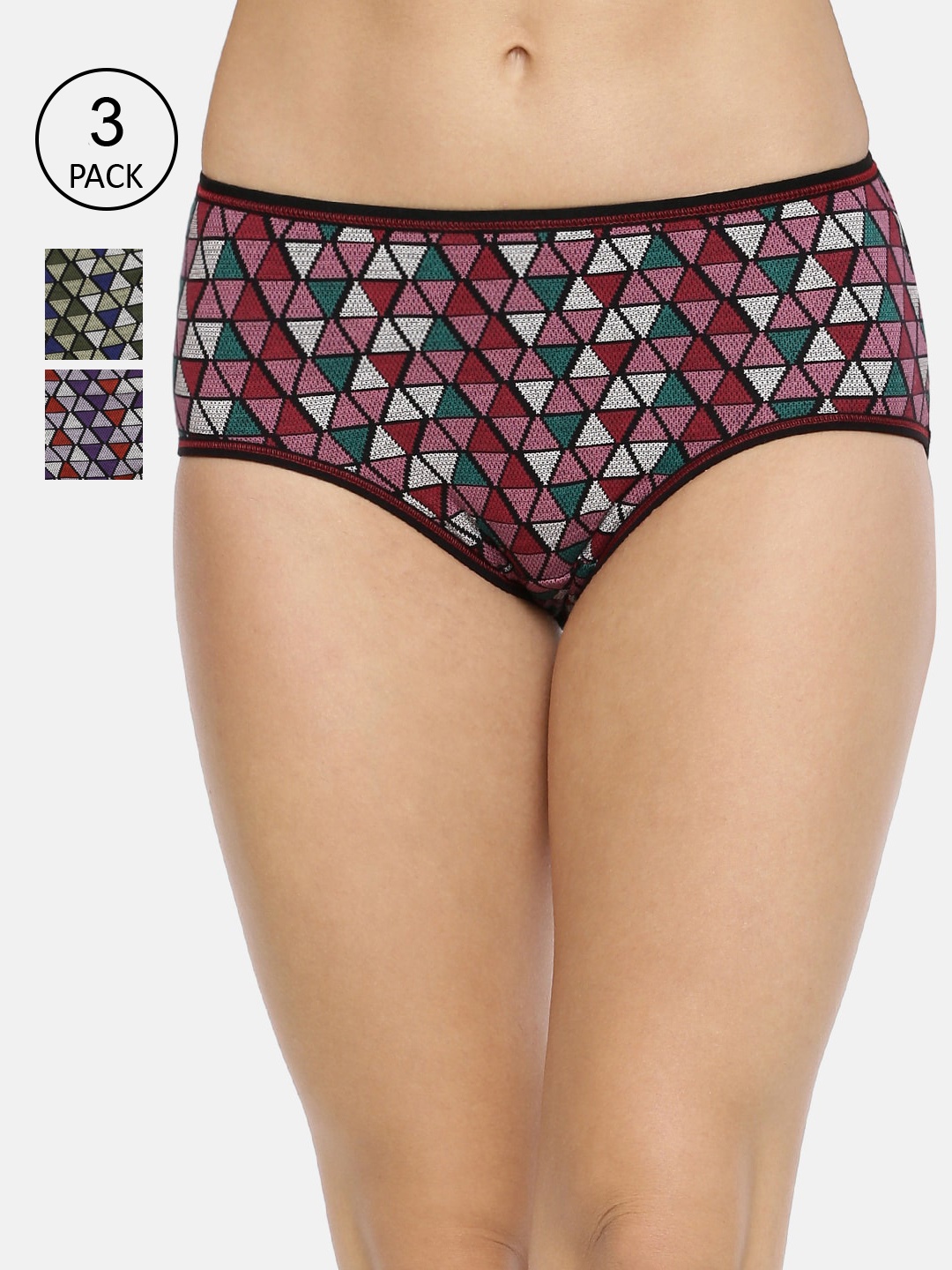 

RedRose Women Plus Size Pack Of 3 Printed Pure Cotton Hipster Briefs Taruni, Red