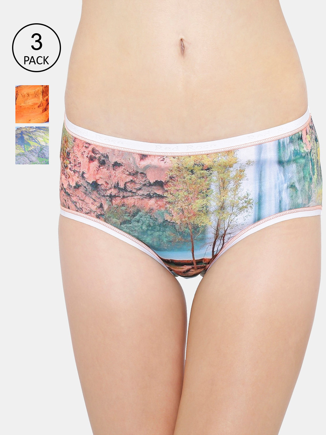 

RedRose Women Pack Of 3 Printed Hipster Briefs HD 9, Blue