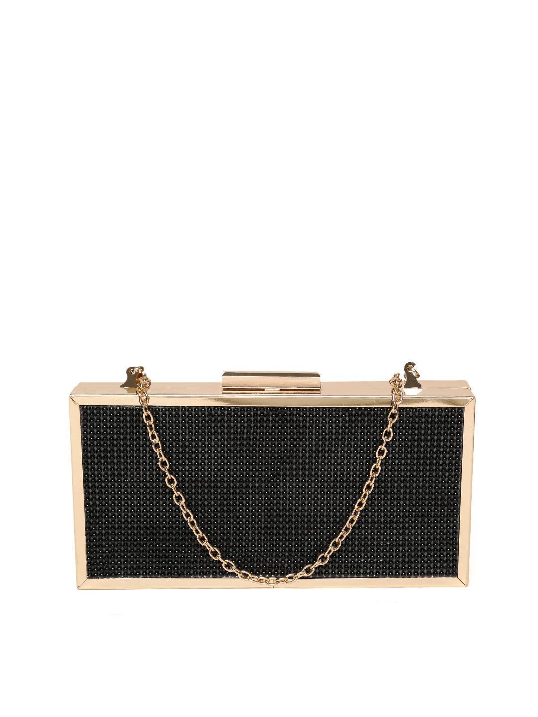 

GIORDANO Black Textured Box Clutch with Chain Strap