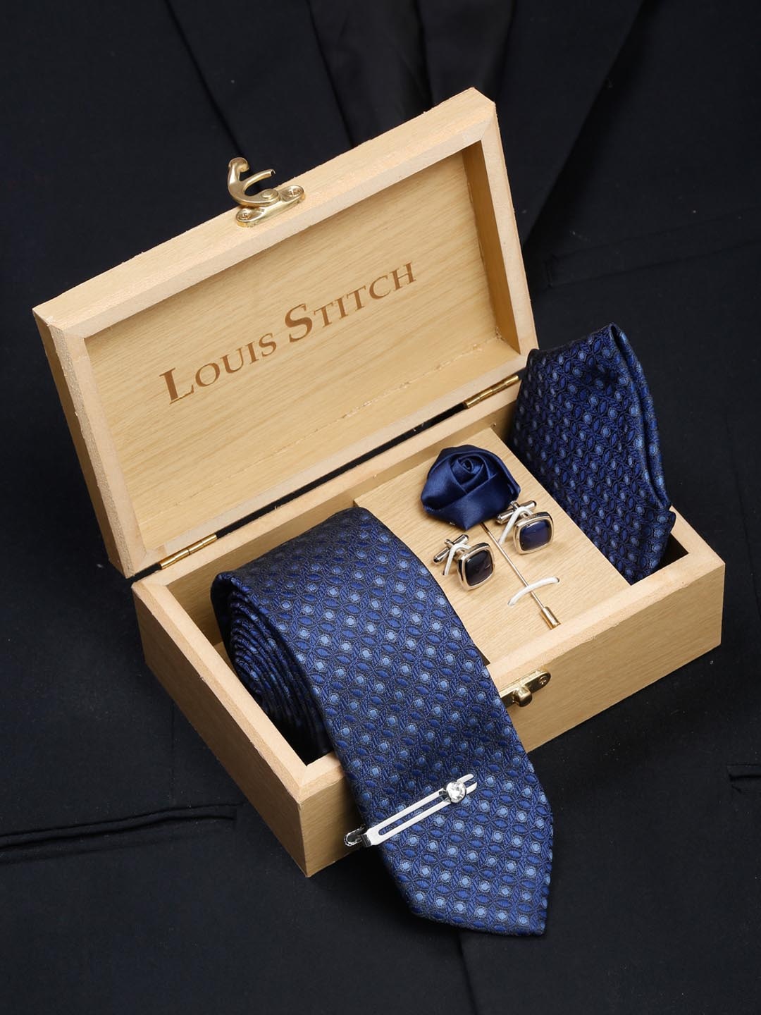 

LOUIS STITCH Men Printed Italian Silk Accessory Gift Set, Blue