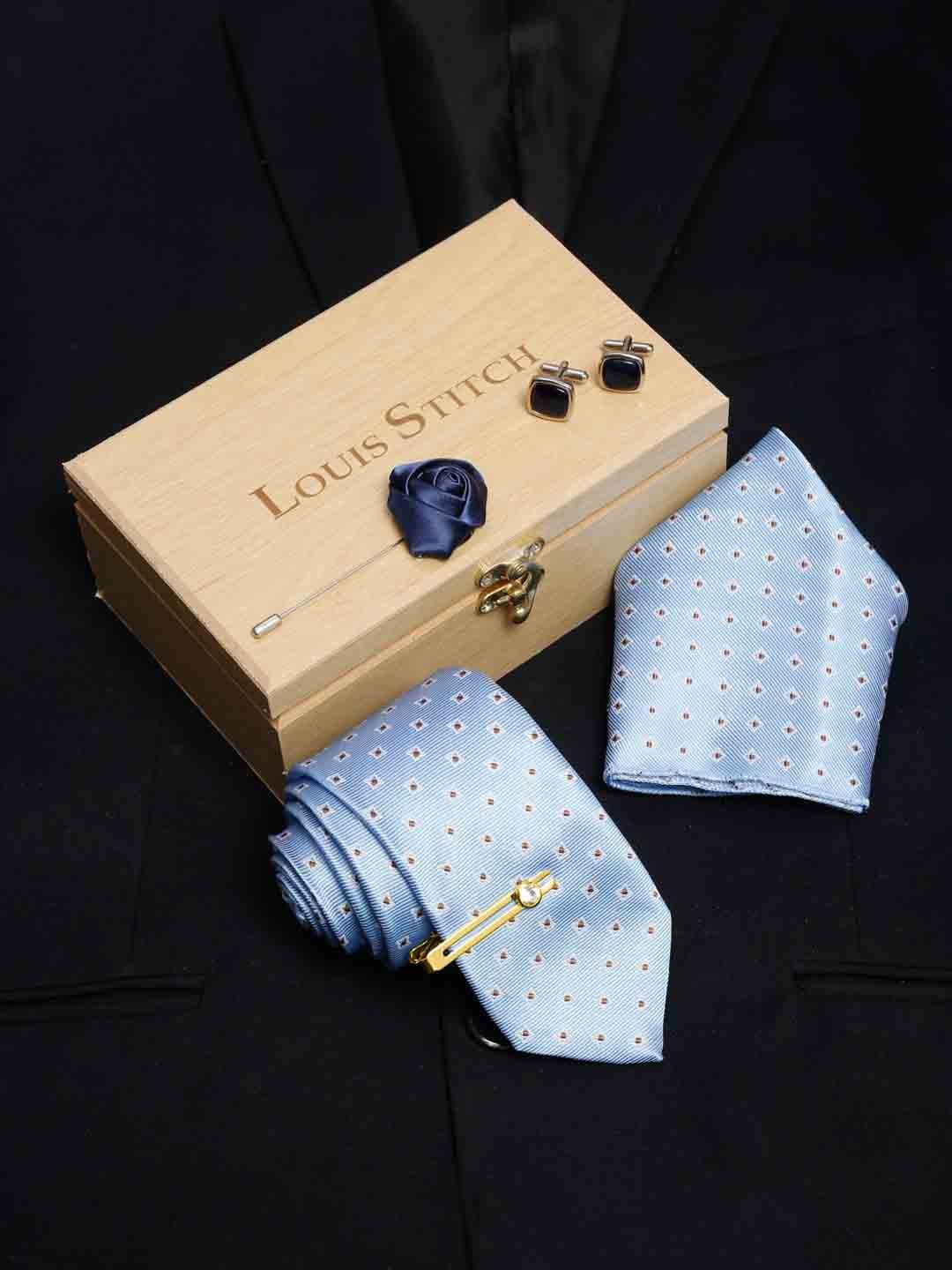 

LOUIS STITCH Men Italian Silk Necktie Accessory Gift Set, Blue