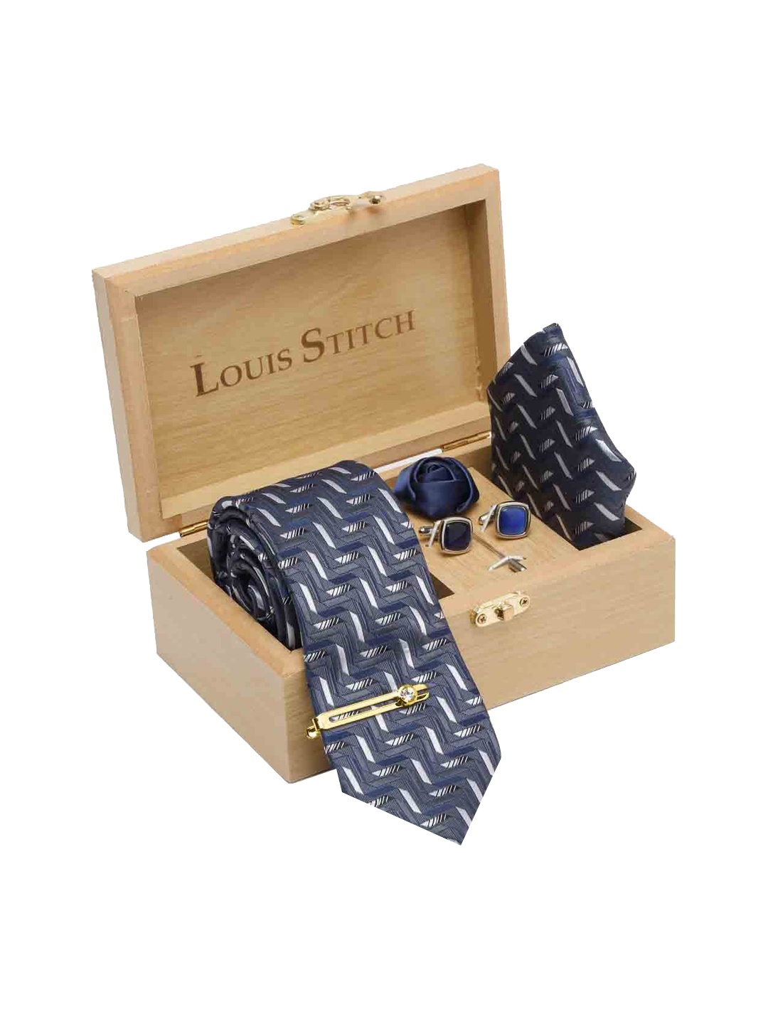 

LOUIS STITCH Men's Italian Silk Necktie Accessory Gift Set, Grey
