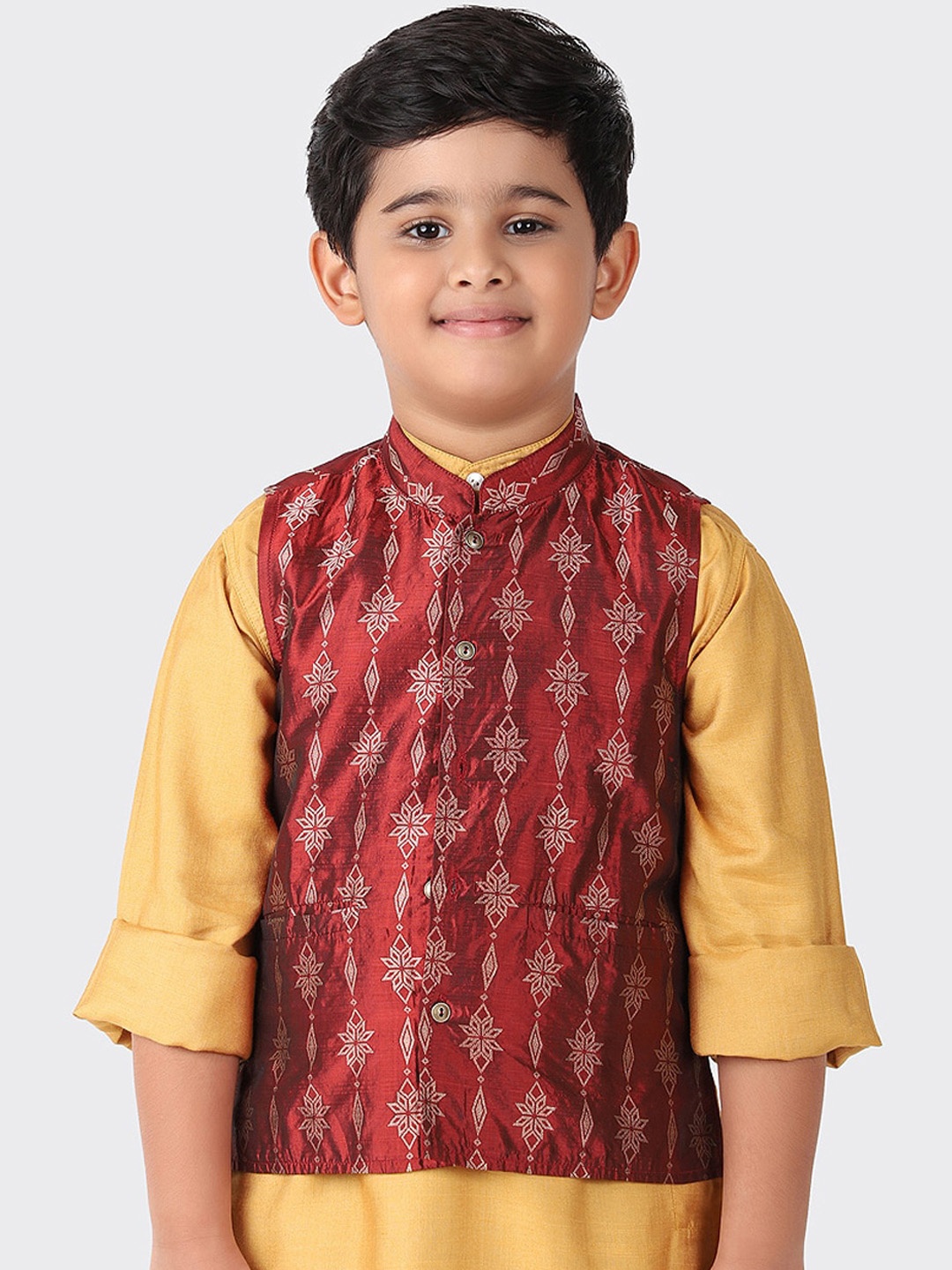

Fabindia Boys Maroon Printed Nehru Jackets