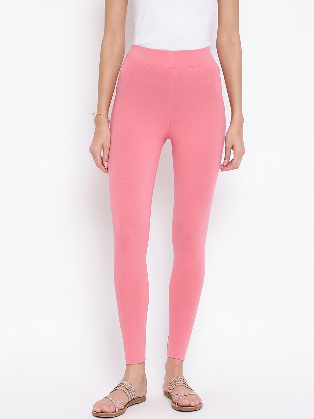 

Fabindia Women Pink Solid Ankle-length Leggings