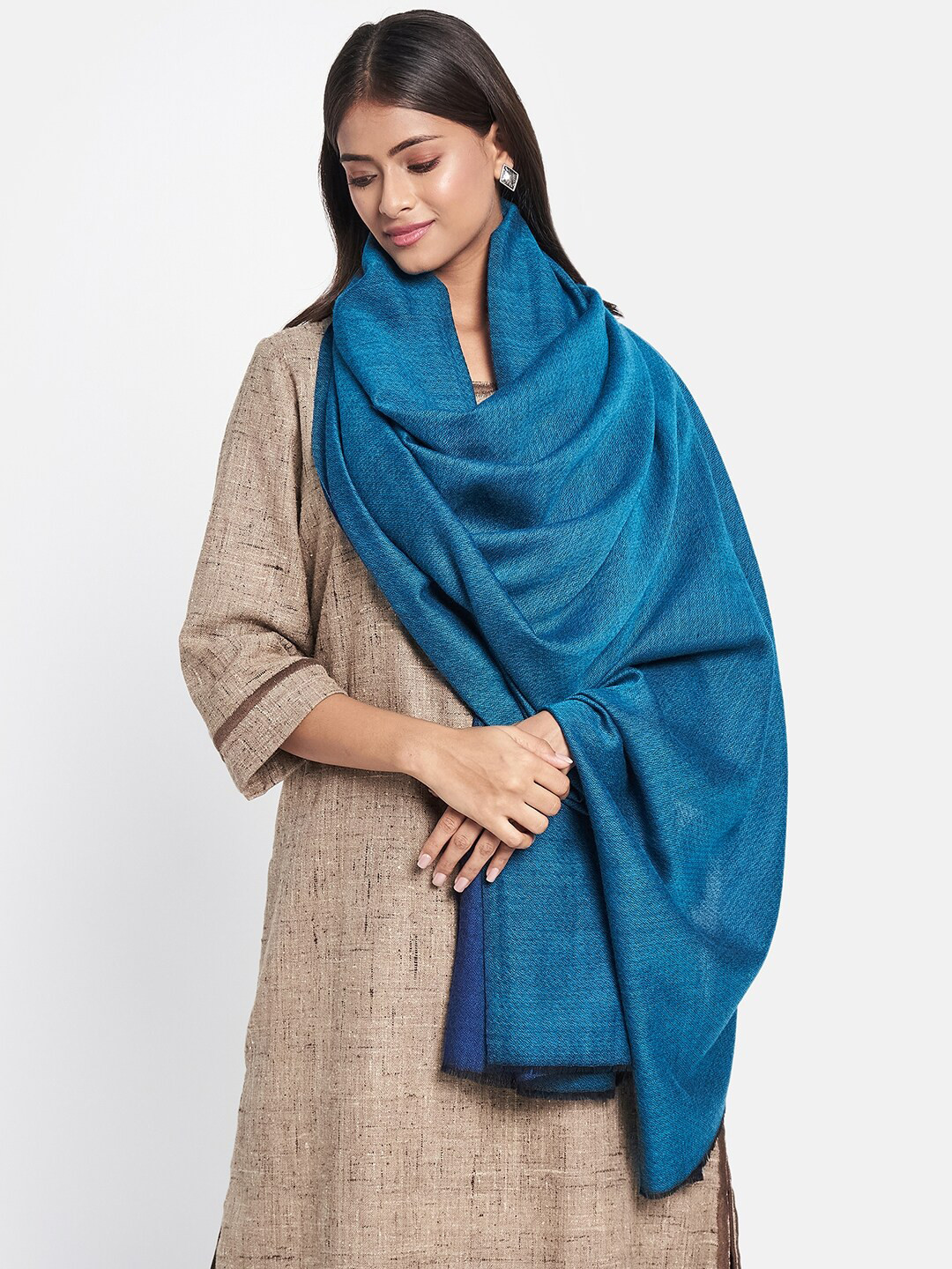 

Fabindia Women Navy Blue Solid Woolen Shawl