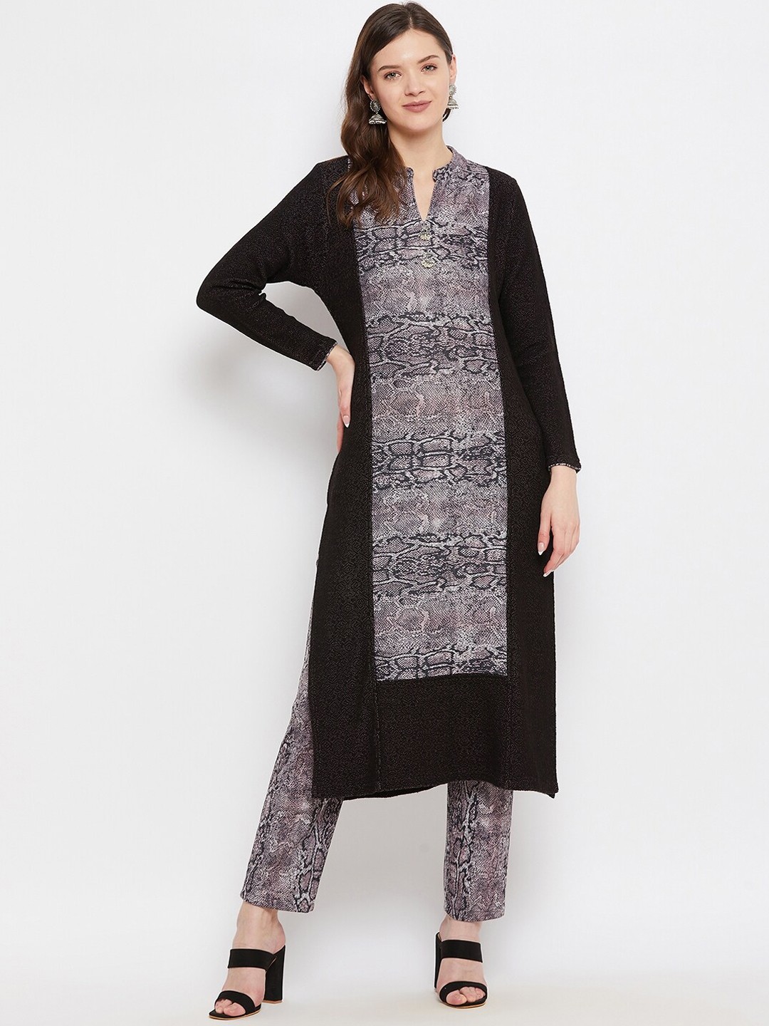 

Knitstudio Women Black Animal Printed Kurta with Trousers