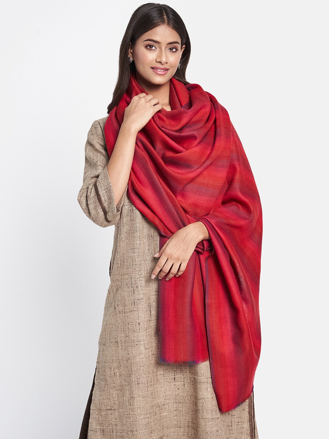 

Fabindia Women Red Solid Pure Woolen Shawl