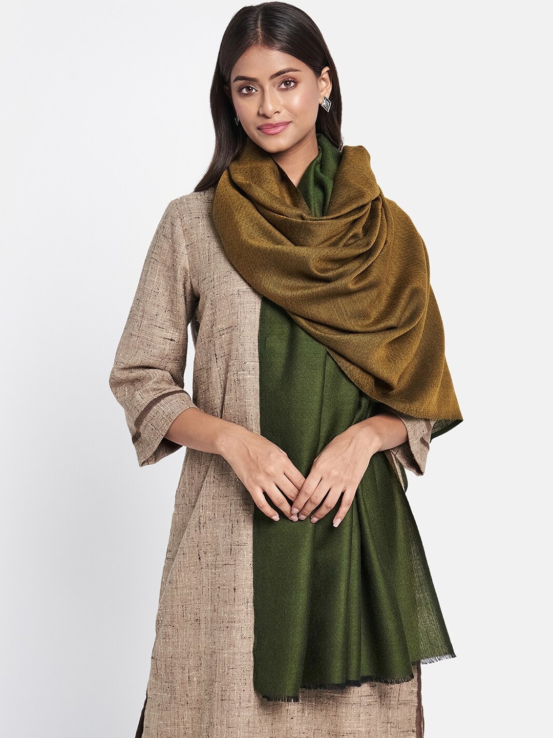 

Fabindia Women Green Wool Hand Woven Shawl