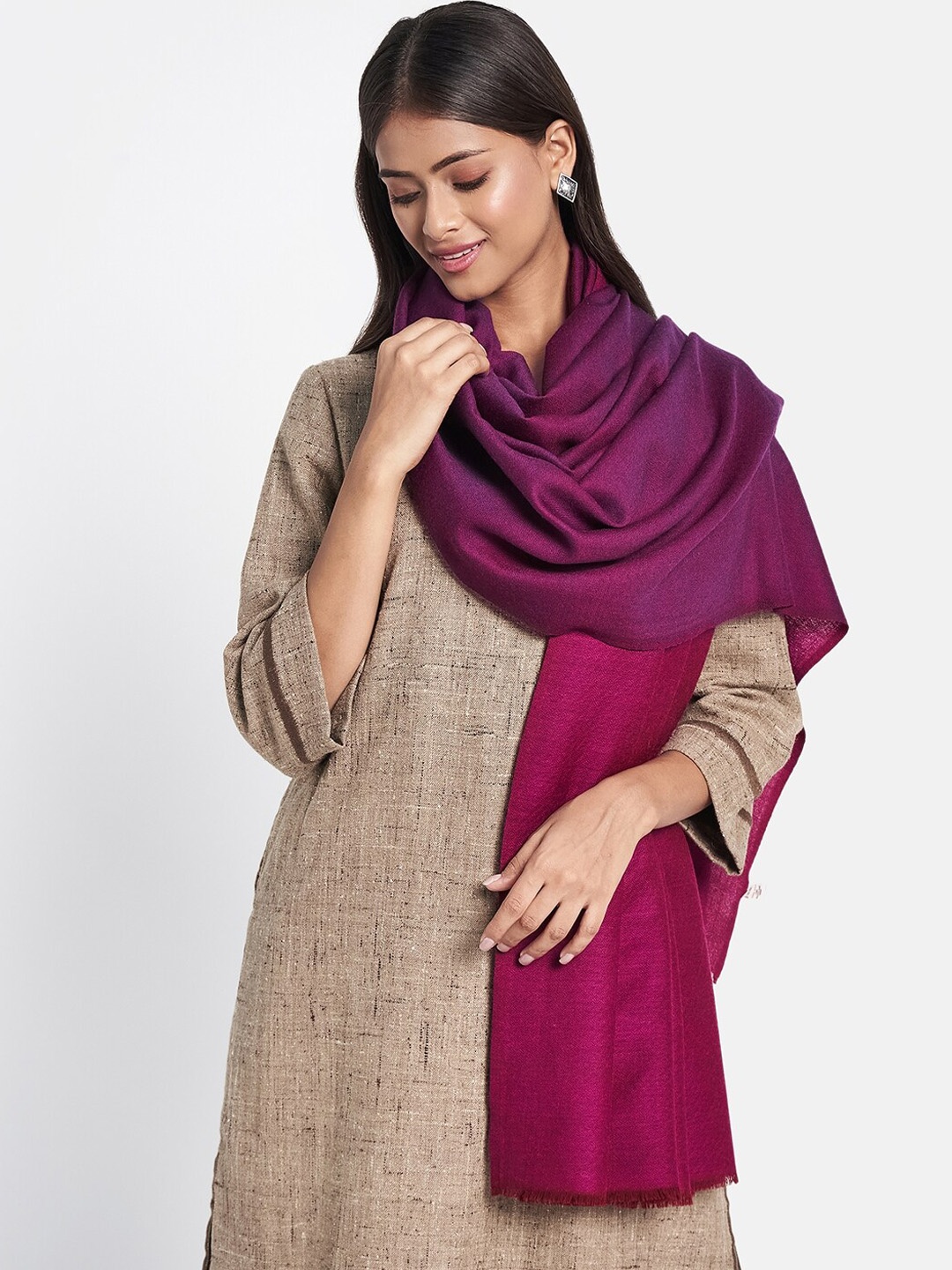 

Fabindia Women Pink Woven-Design Wool Shawl