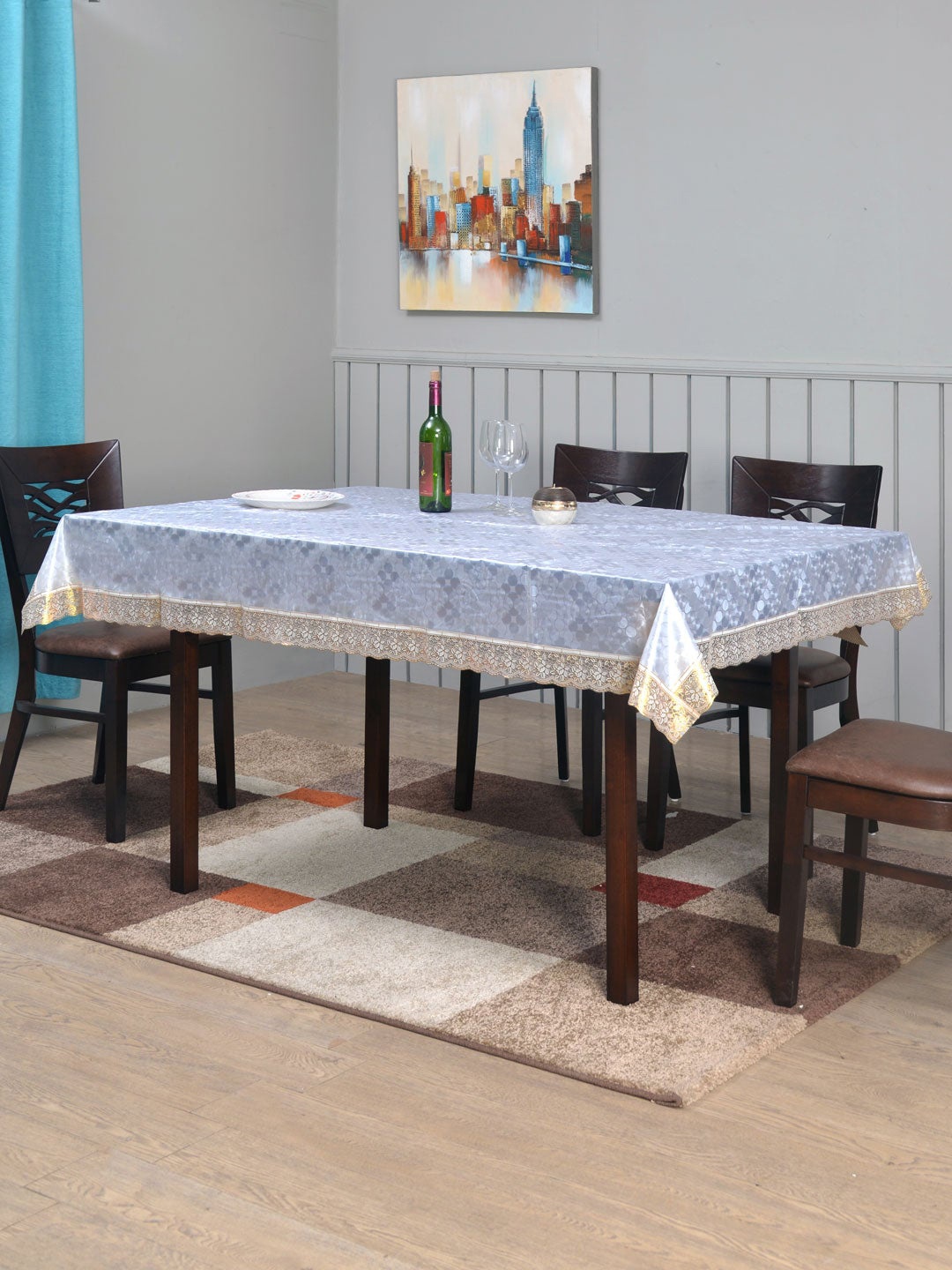 

Athome by Nilkamal Gold-Toned & Blue Printed 6 Seater Table Cover