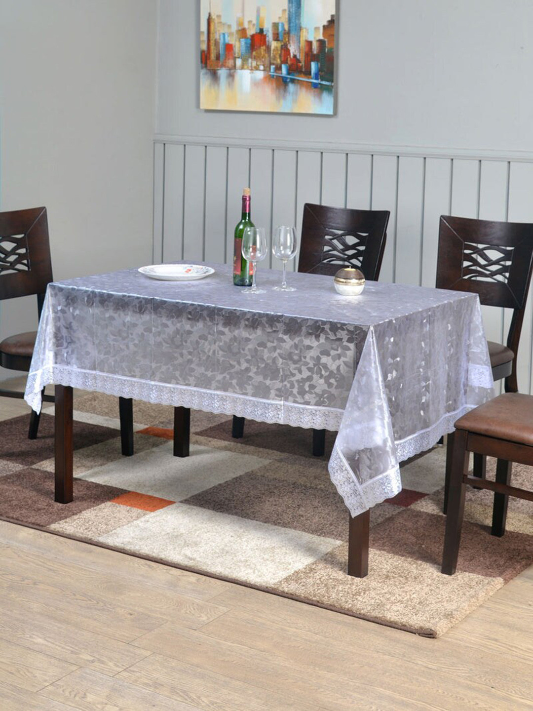 

Athome by Nilkamal 6 Seater Floral Printed Rectangle Table Cover, Transparent