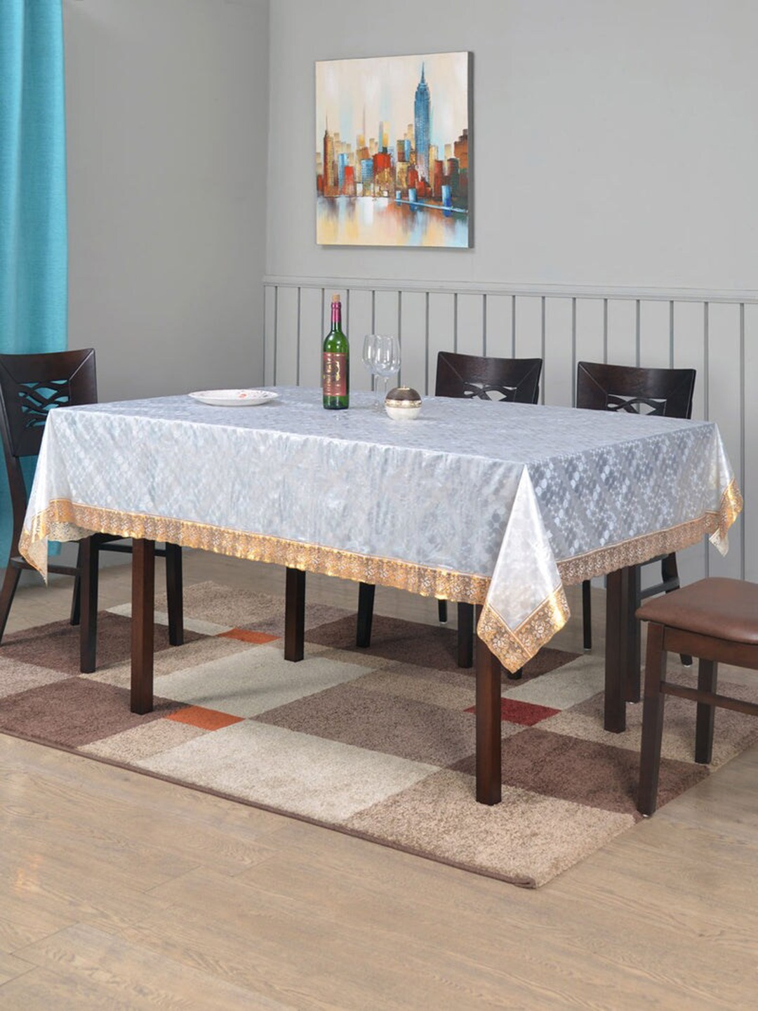 

Athome by Nilkamal Gold-Toned Printed 8 Seater Transparent Table Cover, Grey