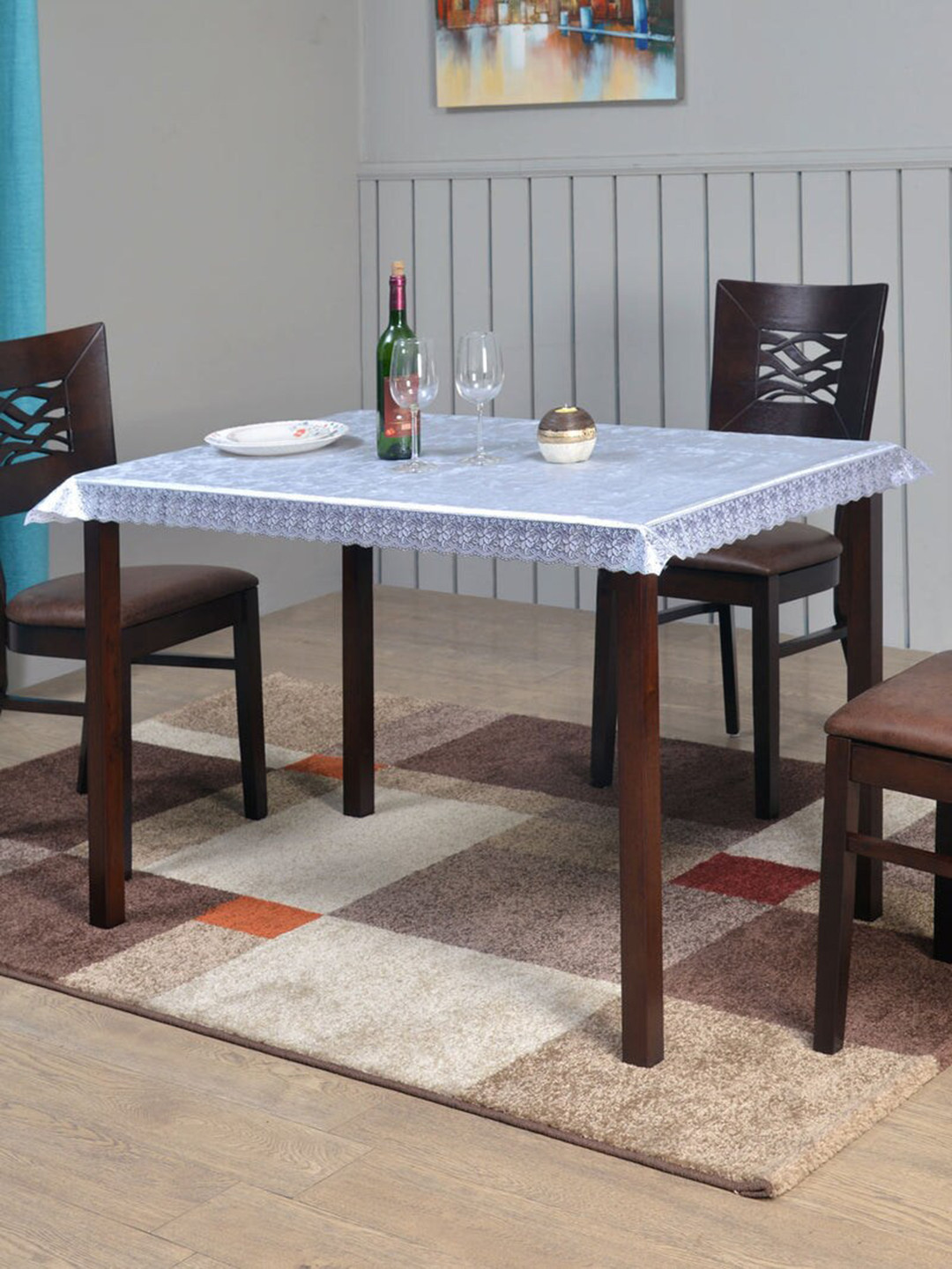 

Athome by Nilkamal Silver-Colored Printed 4 Seater Dining Table Cover