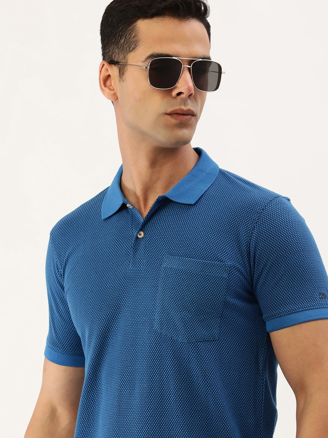 

Peter England Casuals Textured Snug Fit Polo Collar T-shirt, Blue