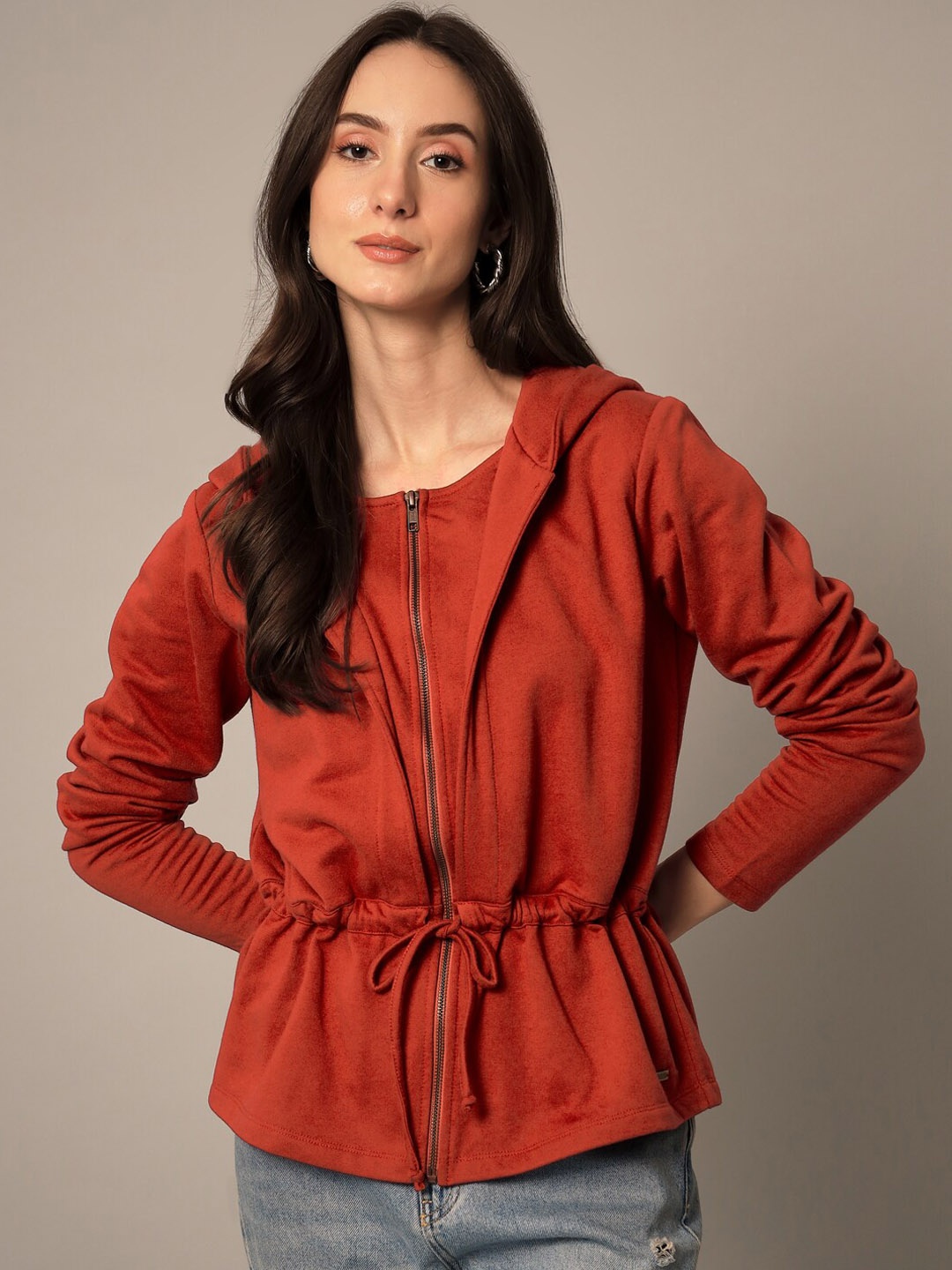 

Yaadleen Women Red Fleece Tailored Jacket