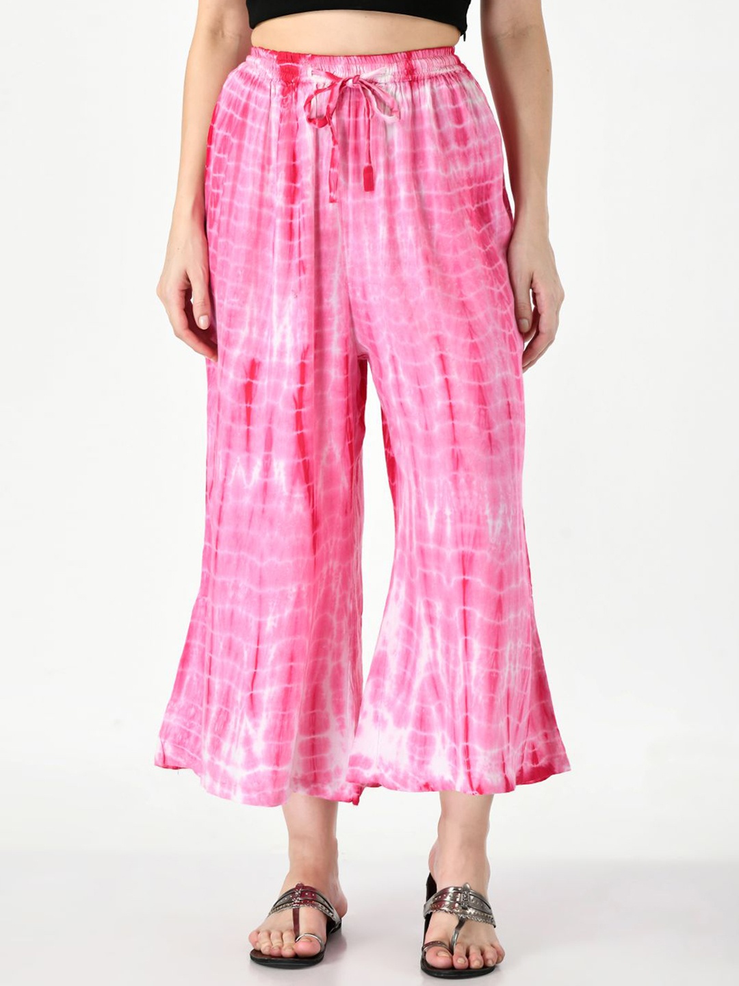 

TAARAA Women Pink Printed Pleated Culottes Trousers