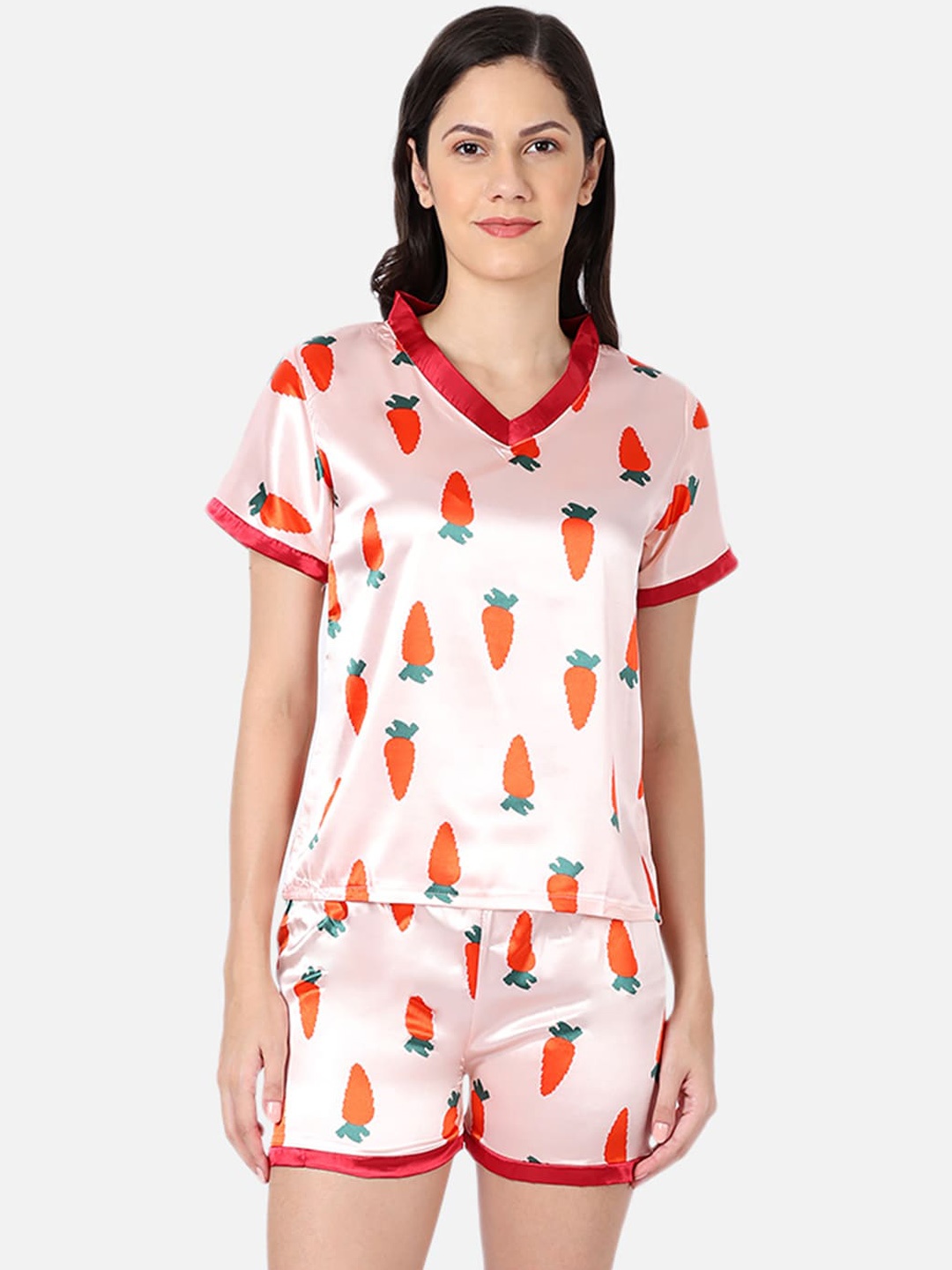 

GRACIT Women Satin Printed Co-Ord Set, Pink
