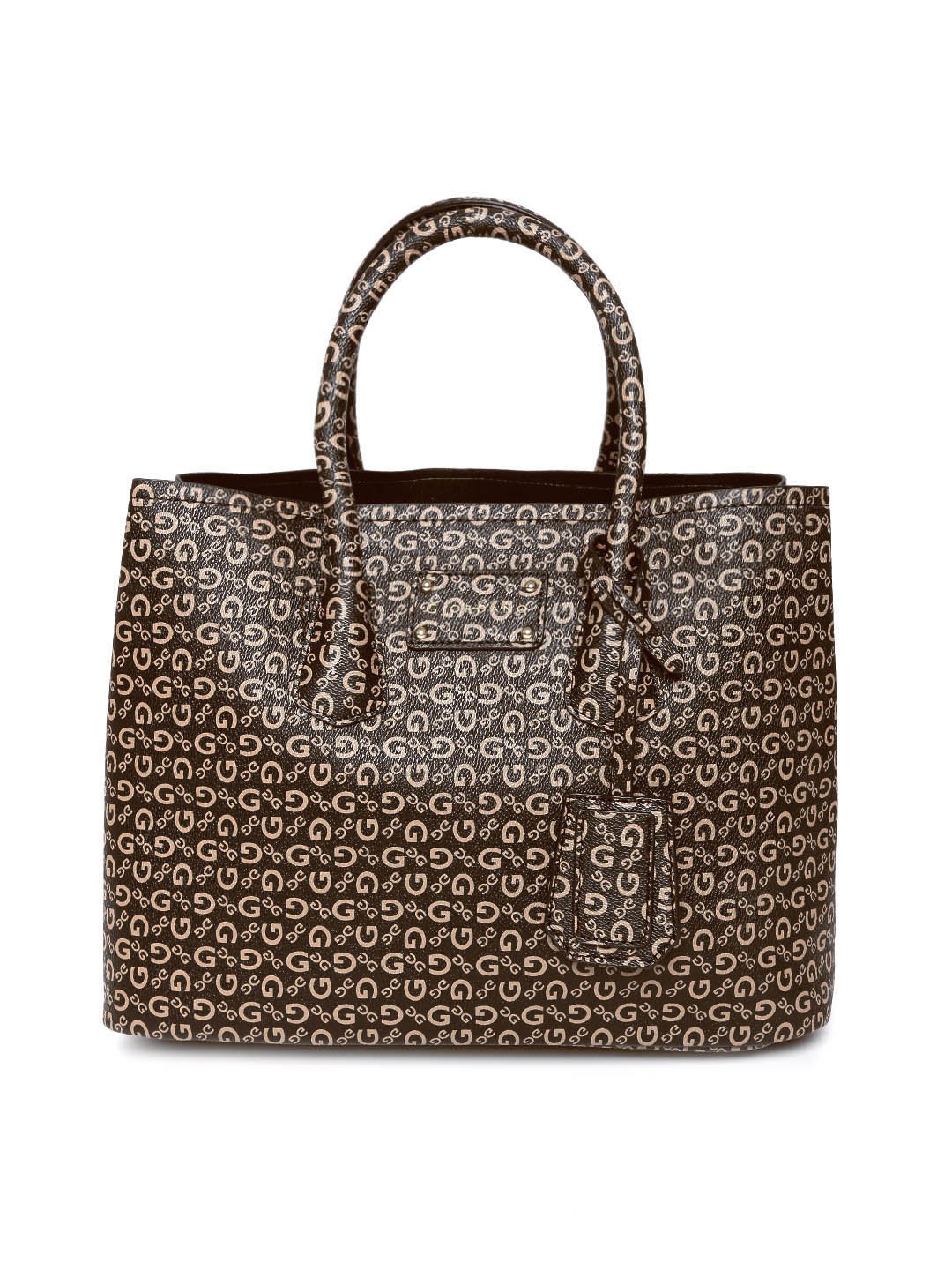

GIORDANO Coffee Brown & Beige Logo Print Handheld Bag