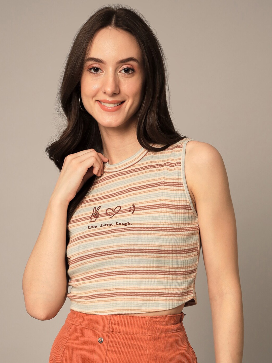

Yaadleen Multicoloured Striped Pure Cotton Crop Top, Multi